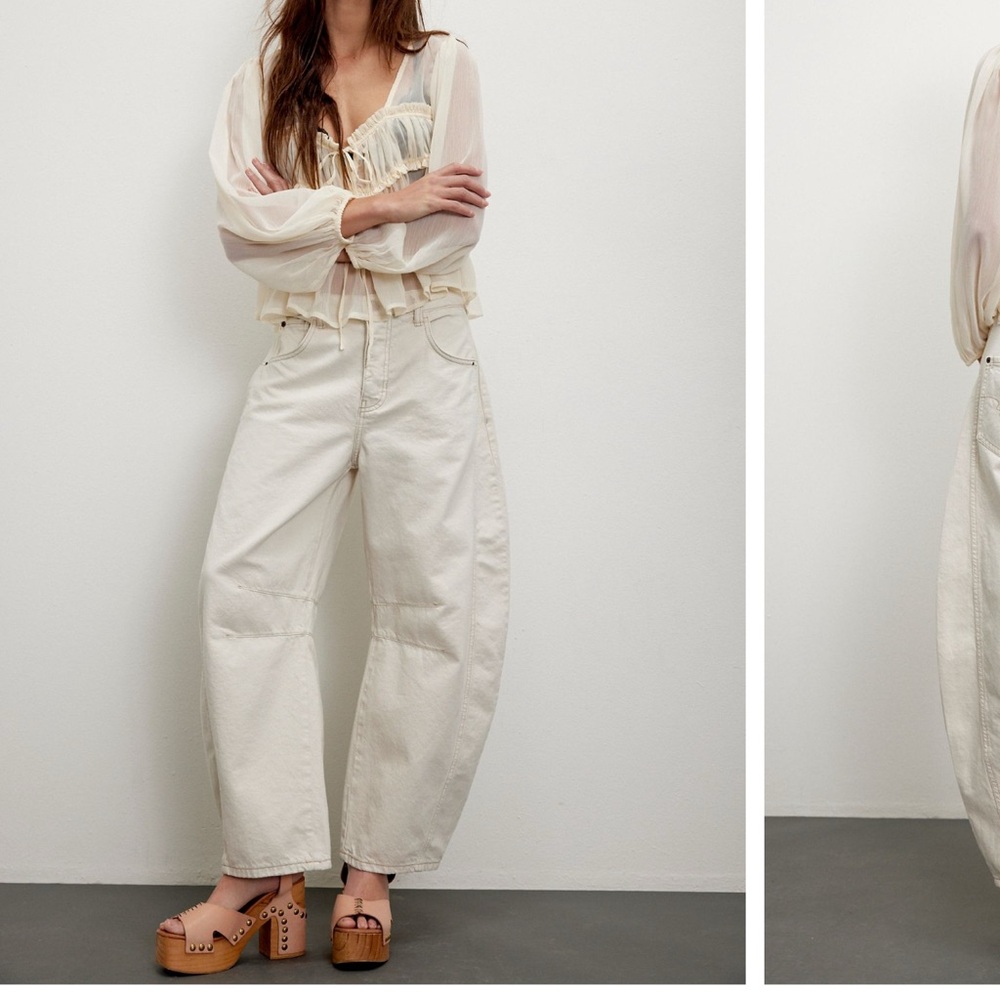 Free People Cream Wide-Leg Jeans